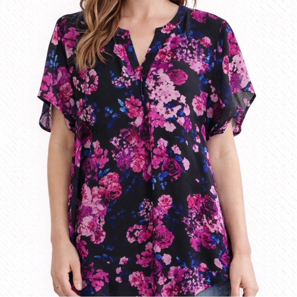 Torrid Black Floral Hi Low Blouse 2XL